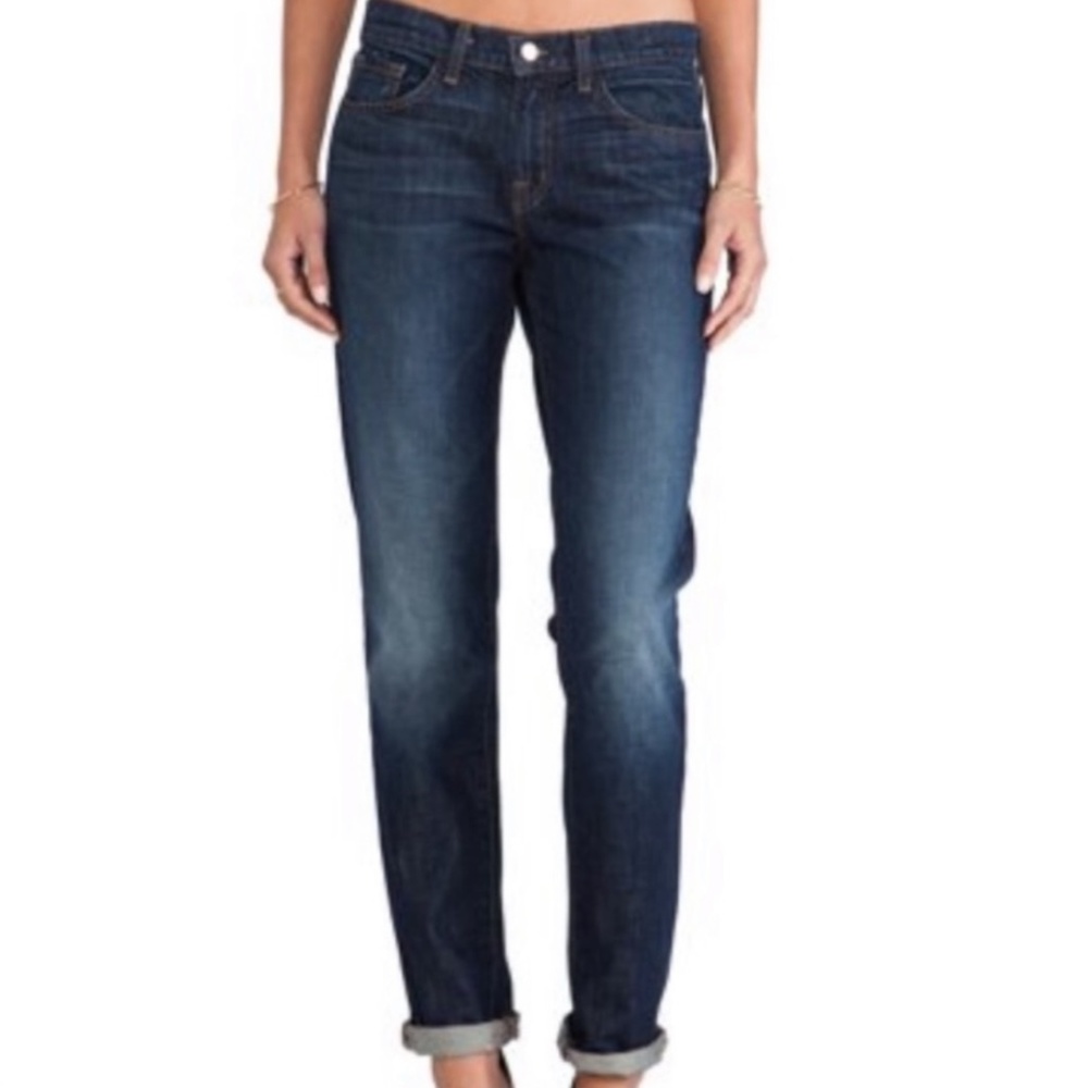 J Brand | Dark-Med Wash Low-Mid Rise Straight Sleek Cigarette Jeans